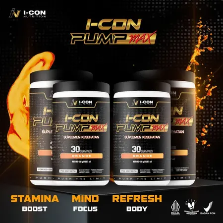 Paket bundling 4 kotak I-CON PUMP MAX pre workout booster. Beli lebih banyak, hemat lebih besar, stamina makin mantap!