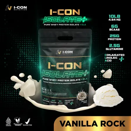 I-CON Nutrition Isolate+ Vanilla Rock, whey protein isolate premium dengan 25g protein, 6g BCAA, CLA, dan glutamine