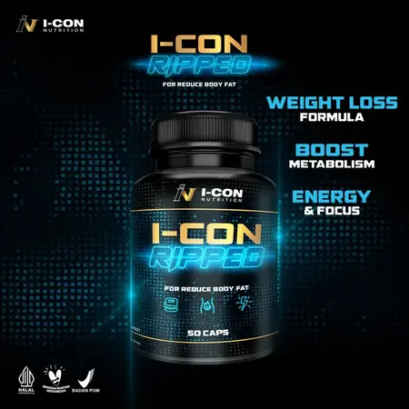 I-CON Nutrition Ripped, suplemen diet kapsul untuk bakar lemak, tingkatkan metabolisme, energi, dan fokus harian