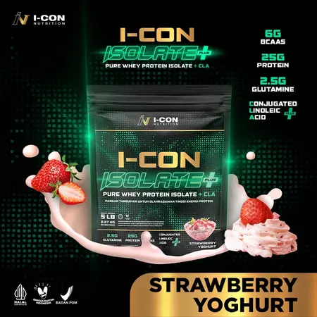 I-CON Isolate Plus rasa Strawberry Yoghurt, whey protein isolate terbaik untuk pemulihan otot dan meningkatkan kualitas tidur